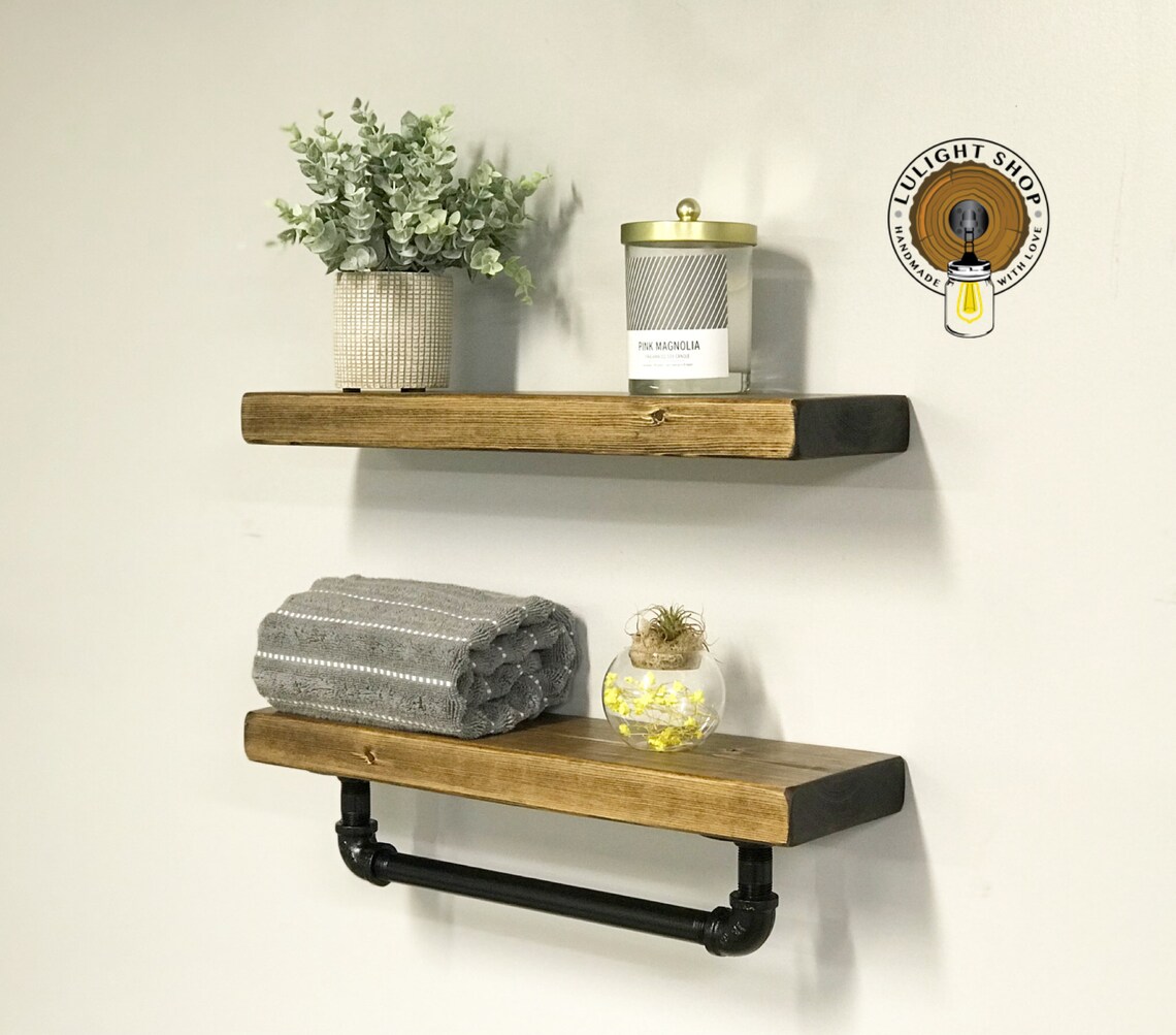 Floating Shelves Set of 2 Solid Wood Bathroom Shelf With - Etsy