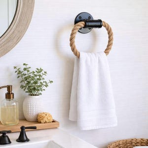 Rope Towel Holder, Nautical Towel Ring, Modern Holder, Bathroom Decor, Unique Hand Towel Holder, Best Selling Items, Rustic Rope Holder