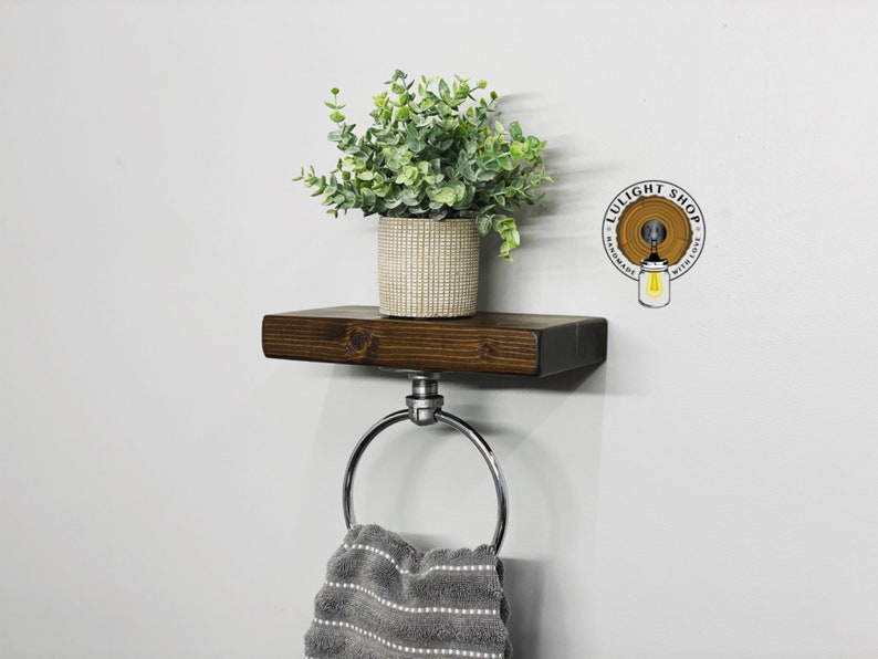 Hand Towel Ring Holder With Espresso Floating Shelf Farmhouse Etsy
