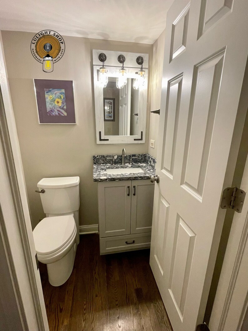 Bathroom Set WHITEWASH Mirror Light Fixture Farmhouse Etsy