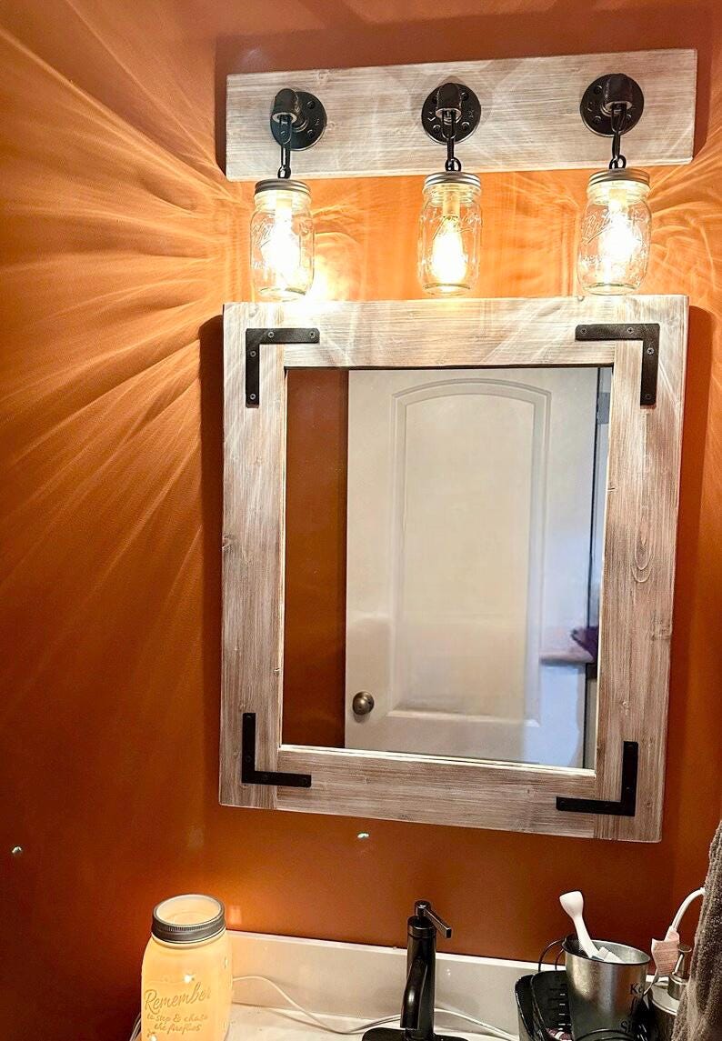LIGHT WHITEWASH Farmhouse Mirror, Mirrors, Bathroom Mirror, Large Mirror, Wall Mirror, Vanity Mirror, Wood Mirror, Mirror, Rustic White Wood immagine 11