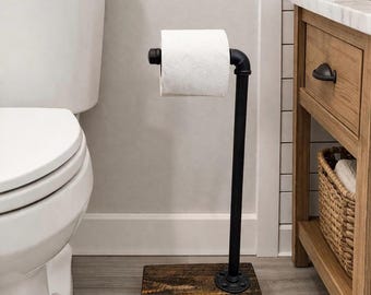 Industrial Rustic Modern Toilet Paper Stand,TP Stand, Standing Toilet Paper Holder,Pipe TP Holder,Rustic Bathroom Decor,Free Standing TP