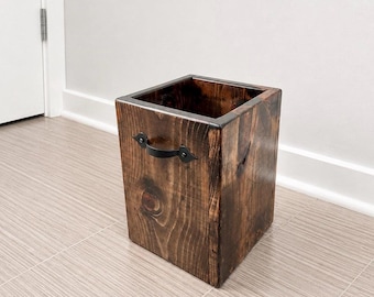 Handmade Rustic Distressed Wood Trash Can with Handles