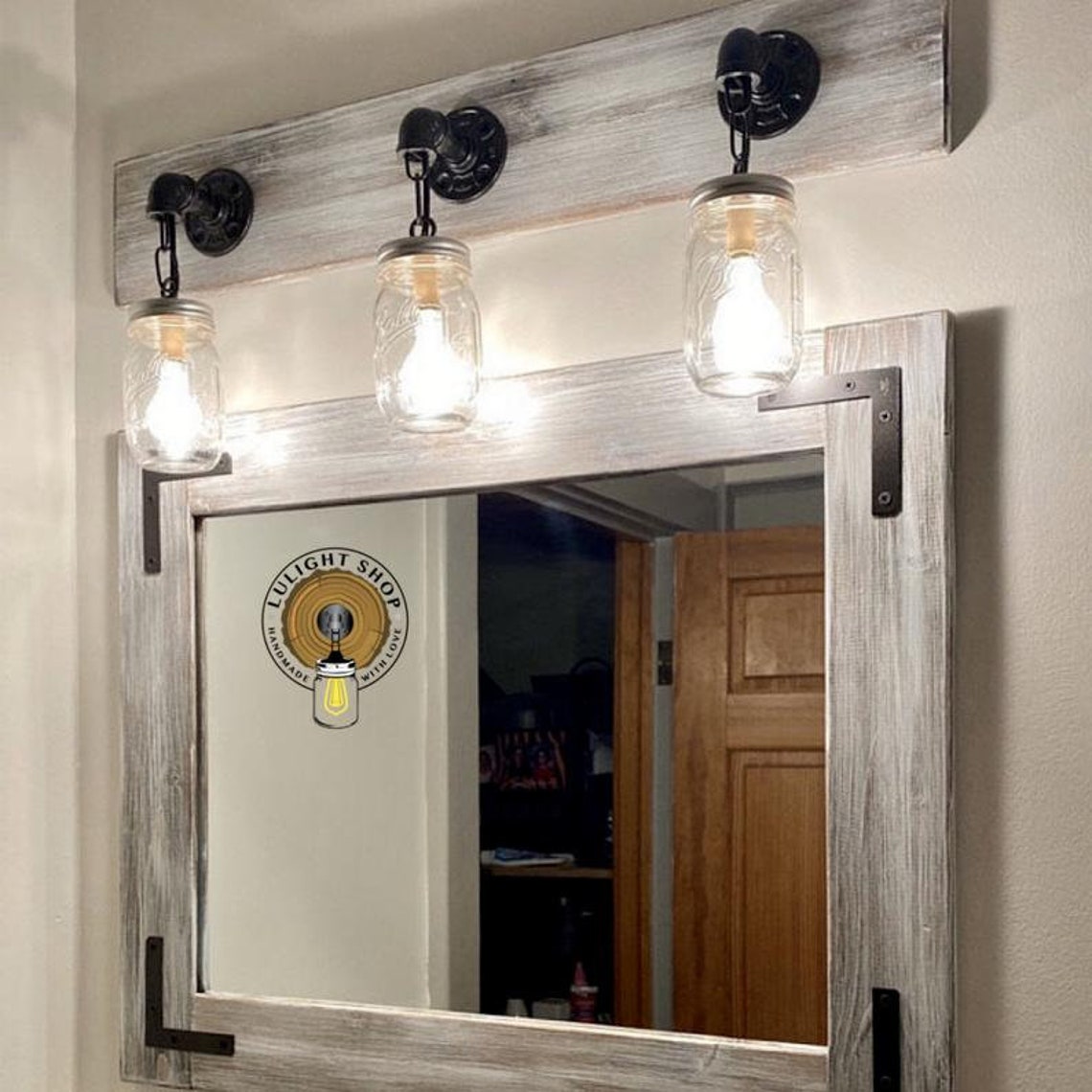 Bathroom Set LIGHT WHITEWASH Mirror and Mason Jar Light - Etsy