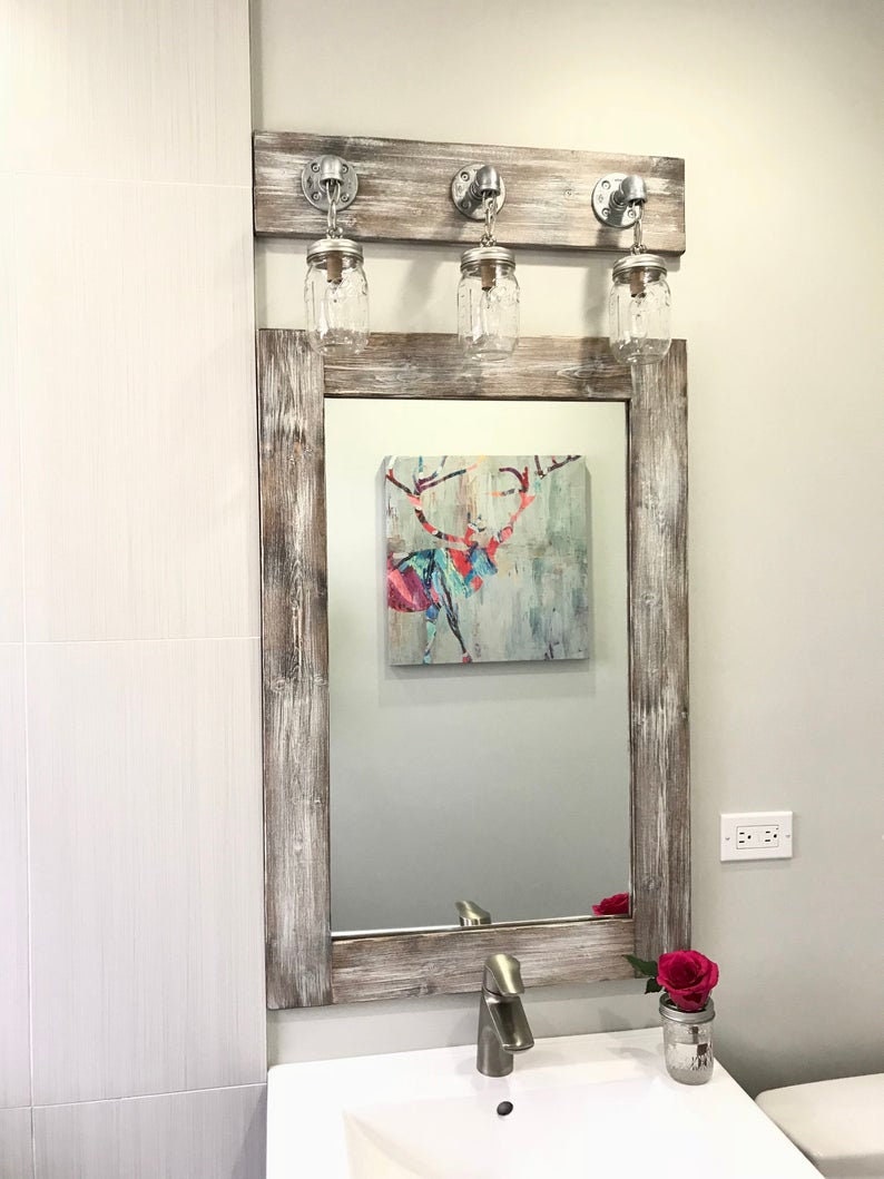 LIGHT WHITEWASH Mason Jar Light Mason Jar Light Bathroom Etsy