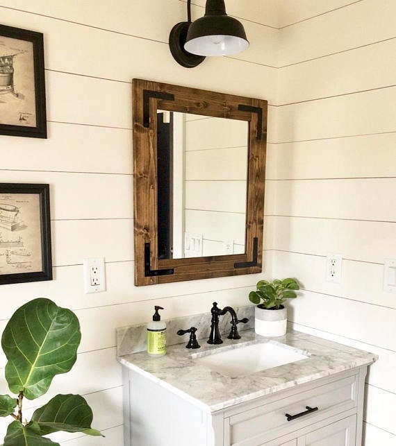 Dark Walnut Mirror Bathroom Rustic Wood Floor Bedroom Mirrors Farmhouse Small Large Wall Modern