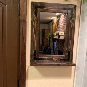 RUSTIC DISTRESSED Farmhouse Mirror with Shelf – Wood Framed Bathroom Wall Mirror – Custom Sizes Available image 19