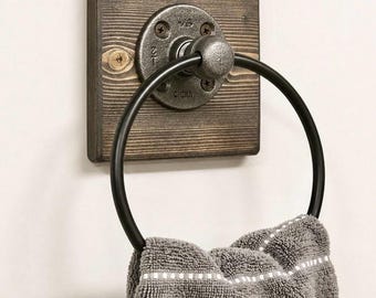Towel Ring on GRAY Wood, Industrial, Rustic, Modern, Hand Towel Ring, Bathroom, Pipe Bathroom Towel Holder, Farmhouse Towel Rack, Best Gifts