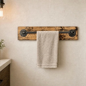 Pipe Towel Bar, Rustic Wooden Towel Rod, Wood and Pipe Hand Towel Bar Rod Rack, Bathroom Towel Rod, Handmade Towel Rod , Modern Rod, Gift
