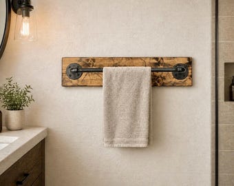 Pipe Towel Bar, Rustic Wooden Towel Rod, Wood and Pipe Hand Towel Bar Rod Rack, Bathroom Towel Rod, Handmade Towel Rod , Modern Rod, Gift
