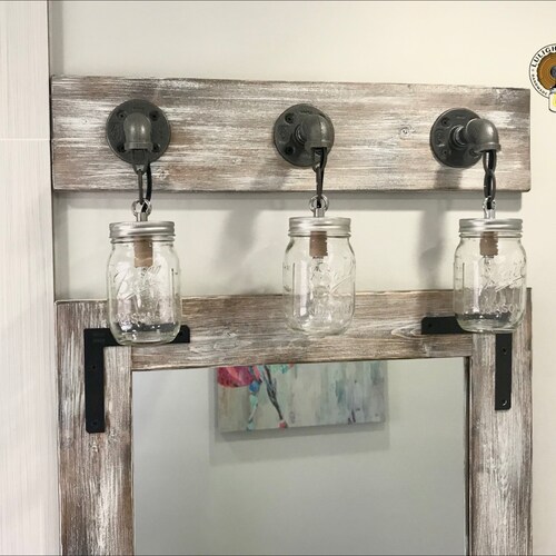 Light Whitewash Vanity Fixture Mason Jar Light Whitewash Vanity Fixture, Beach House Bathroom Light Fixtures