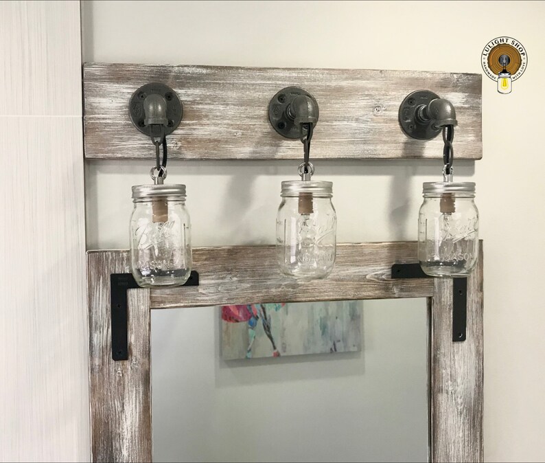 Light Whitewash Vanity Fixture Mason Jar Bathroom Lighting Fixtures Wood Wall Beach House Lights