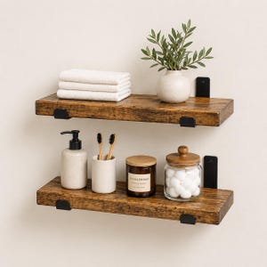 HEAVY DUTY Rustic Shelf with J Shape Flat Brackets, Robust Brackets, Gift, Deep Long Shelf, Home Remodel, Floating Strong Brackets