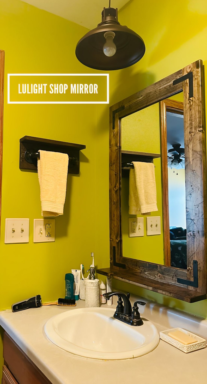 RUSTIC DISTRESSED Farmhouse Mirror with Shelf – Wood Framed Bathroom Wall Mirror – Custom Sizes Available image 17