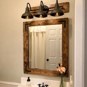 Rustic Wood Bathroom Mirror, Handmade in USA, Custom Vanity Mirror, Farmhouse Country Wall Framed Mirror