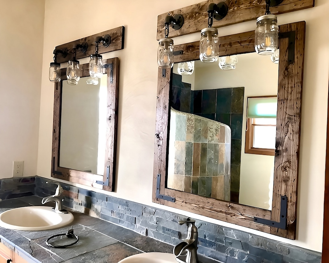 Mirror,Squares Mirror,Wood Mirror,Farmhouse Bathroom Mirror,Mirrors for  Bedroom,with Metal Hardware Attachment,for Entryways, Living Room, Washroom