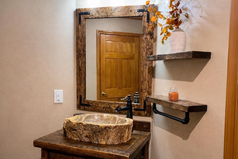 Rustic Distressed Wood Frame Mirror, Farmhouse bathroom Vanity Mirror, Large Small Sizes, Cottage Hallway Decor imagen 1