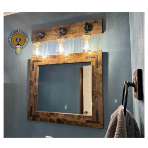 Rustic Bathroom Set With Mirror And Mason Jar Light, Available in More Colors, Bathroom Vanity Light, Country Chic Bathroom Set, Gift