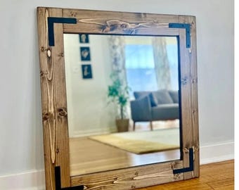 Bathroom Mirror, 19+ Wood Colors Available, Vanity Rustic Mirror, Farmhouse Style, Industrial Decor, Entryway Wall Mirrors, Bedroom Mirror