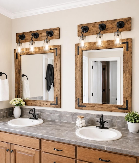 Bathroom Light Vanity Table Lights Around Mirror Rustic Bathroom