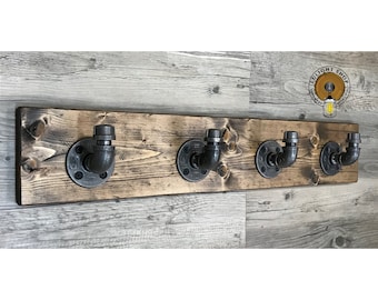 Industrial Rustic Modern Handmade Pipe Rack , Pipe Towel Holder, Hooks, Bathroom Decor, Hanger, Robe, Workshop, Office, Garage, Laundry, BBQ