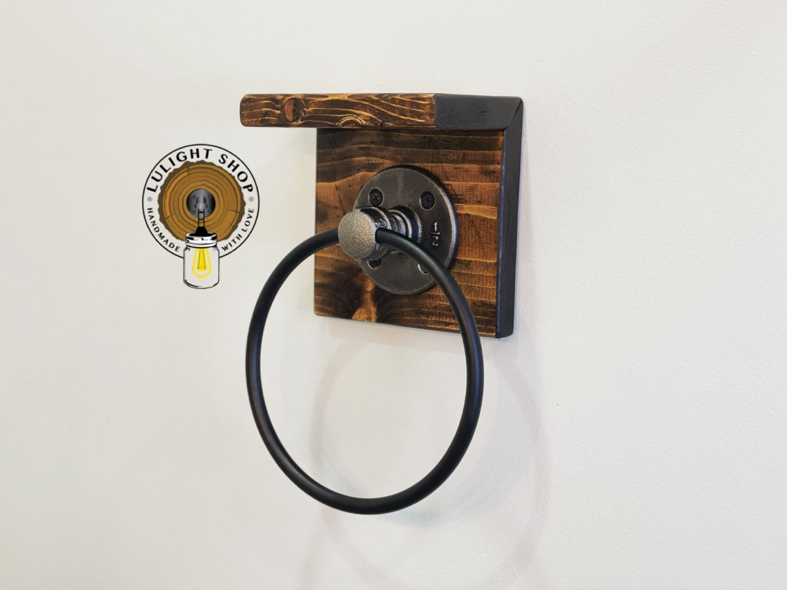 RUSTIC DISTRESSED Hand Towel Ring With Shelf Towel Holder Etsy
