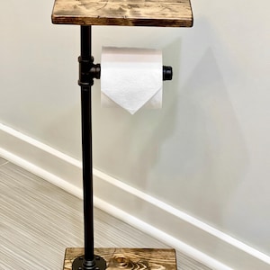 Toilet Paper Stand With Shelf, 19 Color Stains Available, Best Quality Pipe Toilet Paper With Phone Shelf, Free Standing Toilet Paper Holder