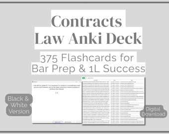 Contracts Law Anki Flashcards (375 Notes) – Bar Exam and Law School Prep | Black & White Version