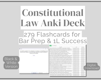 Constitutional Law Anki Flashcards (279 Notes) – Bar Exam and Law School Prep | Black & White Version