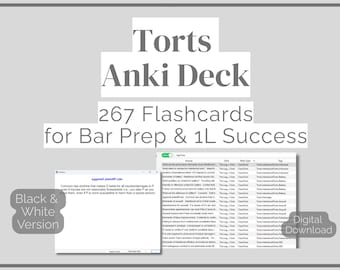 Torts Anki Flashcards (267 Notes) – Bar Exam and Law School Prep | Black & White Version