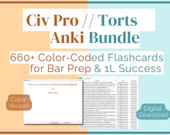 Civil Procedure + Torts Anki Flashcards – Bar Exam & Law School Prep