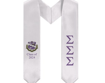 Sigma Sigma Sigma + Crest + Class of 2024 Graduation Stole - White & Purple