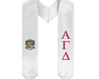 Alpha Gamma Delta Graduation Stole With Crest - White & Red