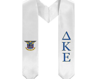 Delta Kappa Epsilon Graduation Stole With Crest - White, Blue & Yellow