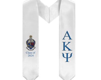 Alpha Kappa Psi + Coat Of Arms + Class of 2024 Graduation Stole - White, Blue & Gold