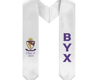 Beta Upsilon Chi + Crest + Class of 2024 Graduation Stole - White & Purple