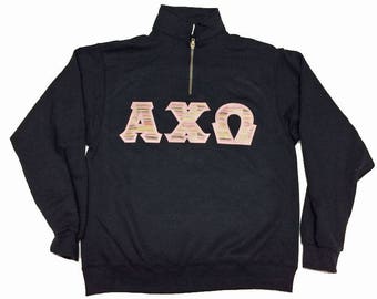 Custom Greek Letter Quarter Zip Sweatshirt / Stitch Letter Sweatshirt / Big Little Family Letter Quarter Zip