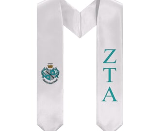 Zeta Tau Alpha Graduation Stole With Crest - White