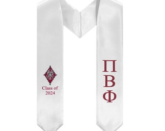 Pi Beta Phi + Crest + Class of 2024 Graduation Stole - White & Wine - 2