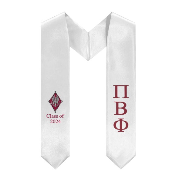 Pi Beta Phi + Crest + Class of 2024 Graduation Stole - White & Wine - 2