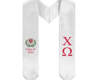 Chi Omega - Class of 2024 - Graduation Stole - White & Cardinal