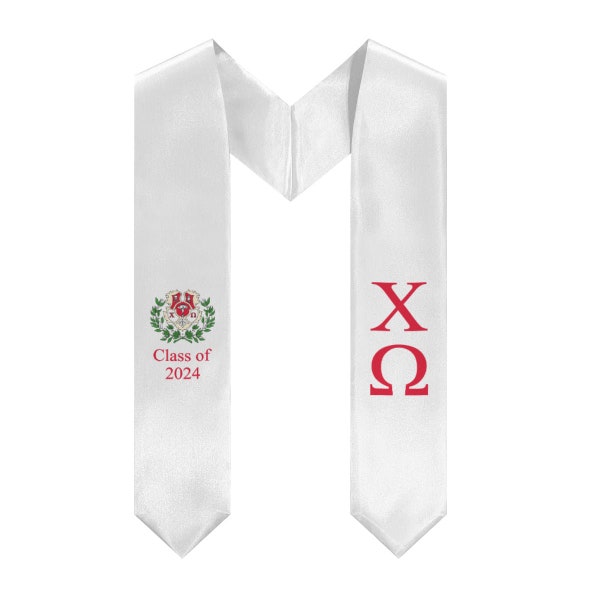 Chi Omega - Class of 2024 - Graduation Stole - White & Cardinal