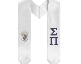 Sigma Pi Graduation Stole With Crest - White, Purple & Gold