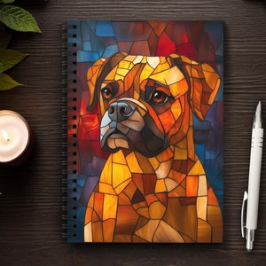 Boxer Dog Spiral Notebook, Stained Glass Style Dog Art, Boxer Lover Journal, Cute Dog Mom Gift, Dog Themed Notepad, Artistic Writing Pad
