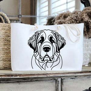 Saint Bernard Weekender Bag, Personalized Pet Name Dog Tote, St Bernard Dog Lovers, Overnight Travel Tote, Minimalist Line Art, Gift Idea