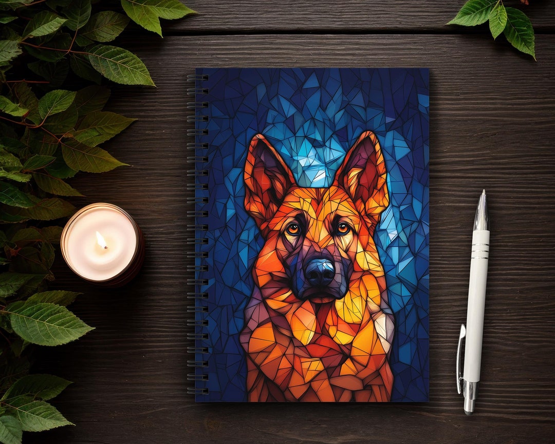 German Shepherd Spiral Notebook, Stained Glass Art, Ruled Line Journal ...