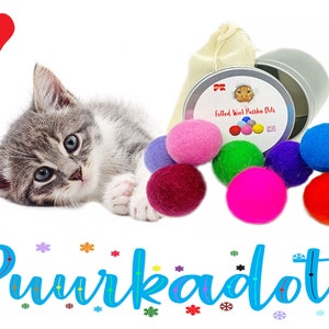 Puurkadot Catnip Cat Toy Infused Felted Wool Balls with Recharging Tin Best Seller Cat and Kitten Favorite