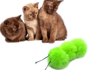 Real Rabbit Fur Jumbo Light Green Caterpillar Cat Teaser Toy