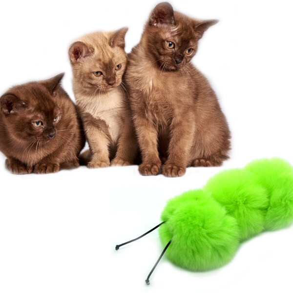 Real Rabbit Fur Jumbo Light Green Caterpillar Cat Teaser Toy