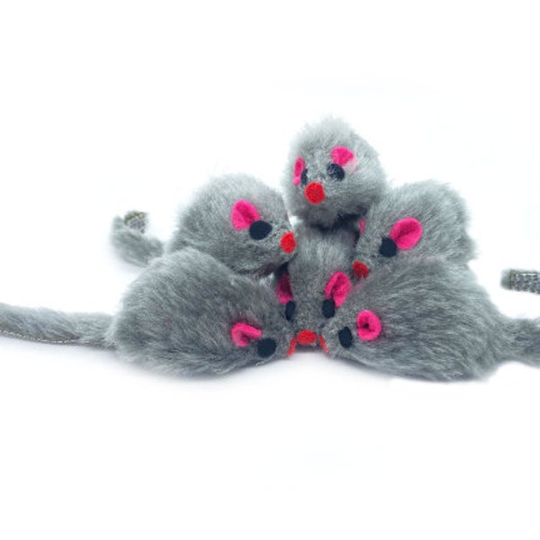 5-Pack Eco-Friendly Gray Rattle Mice - Sustainable Teaser Cat Toy Collection